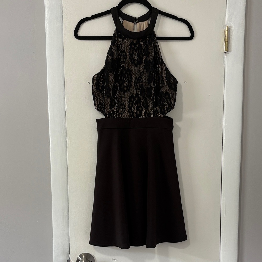 Black and Tan Lace Halter Dress